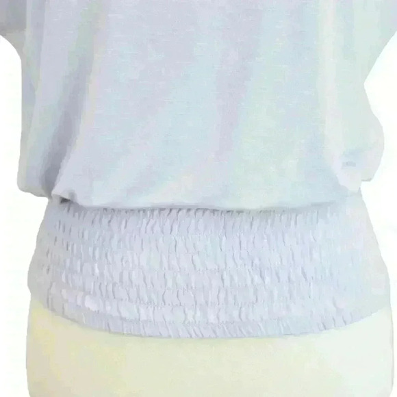 WHBM Light Blue Short Sleeve Dolman Top w/Ruched Waist Crew Neck Size XS - Picture 3 of 7